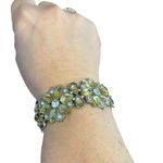 Vintage‎ Floral Yellow White Rhinestone Chunky Statement Stretch Bracelet Gold Photo 2