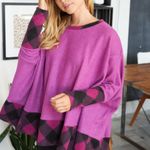 White Birch 7. Pink and Black Fleecy Sweater with Plaid Accents Photo 1