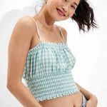 American Eagle  Gingham Smocked Cami Crop Top Photo 0