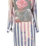 The Nu Vintage Striped Button Down Shirtdress, Astronaut Rose Graphic Back, Sz M Pink Size M Photo 0
