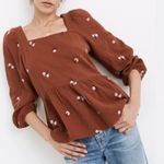 Madewell Amie Floral Embroidered Brown Floral Puff-Sleeve Peplum Top sz Medium Photo 0