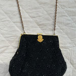 Vintage 90s Rare Elegant Black Beaded Evening Bag Photo 0