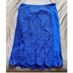 Magaschoni  Royal Blue Lace Silk Panel A-Line Midi Skirt Size 4 Small Photo 2