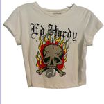 Ed Hardy White Tee with tattoo Skull and Flames size M cropped Photo 1