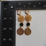 Gold Filled Coin with Emerald Green Crystal Drop Earrings Photo 2