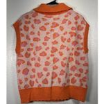 FRNCH Paris Orange Pink Animal Print Sweater Vest Large Shawl Collar Button New Photo 5
