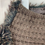 89th & Madison women's brown faux fur crocheted open front sweater‎ vest medium Photo 6
