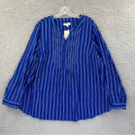kim rogers NWT  Curvy Long Sleeve Button Down Shirt Cotton Blue Stripe Women's 1X Photo 0