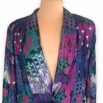 Vintage Kensington Square Blazer Jacket Colorful Abstract Floral Geometric Print Blue Size M Photo 3