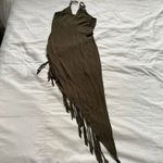 Y2K paper tag vintage khaki green Brown asymmetrical mini dress fringe detail Size M Photo 2