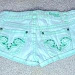 Women’s Mint Green Rhinestone Embroidered Shorts Blue Size 26 Photo 2