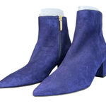 L'Agence NWOB L’AGENCE Blue Suede Pointed Toe Block Heel Booties Size 37 US 7 Photo 0