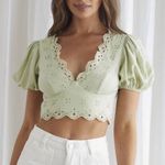 Mika & Gala  Eyelet Puff Sleeve Crop Top Photo 0