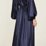 Bronx and Banco Zoe Metallic Blouson-Sleeve Gown Size S Blue Satin Formal Gala Photo 1