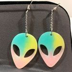 Tie Dye Glitter Alien Chain Dangle Earrings Photo 2
