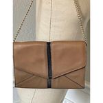 Vince Camuto  Leather Envelope Shoulder Bag Clutch Tan Black Gold Chain Photo 0