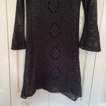 Free People  Rosalind Crochet Open Knit Bell Sleeve Mini Dress Black Sz XS Boho Photo 7