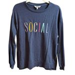 Wildfox  Navy Blue "SOCIAL" Graphic Sweatshirt Pullover Cozy Lounge Top sz M Photo 0