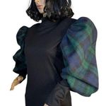 Vintage Leslie Lucks plaid drop waist dress puffy sleeves green black medium Photo 7