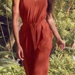 Athleta Jumpsuit Sarasota Wide Leg Cropped V-neck Sleeveless Belted Rust M Photo 0