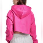 Champion NWT WOmens Reverse Weave Cropped Cutoff Hoodie Sweatshirt Pink Large Photo 2