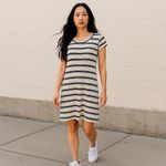 Max Studio Kassadi Striped Textured Knit Dress Size M White Black Short Sleeve Photo 13