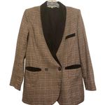 Buckle Gimmicks BKE Brown Plaid Tweed Blazer Women Size S Double Breasted Velvet Lapel Photo 0