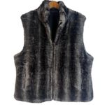 Blassport Reversible Faux Fur & Faux Leather Puffy Vest Size Large Boho Gray Photo 0