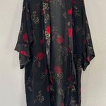 Vintage California Dynasty Black Sheer Red Rose Floral Robe Casual OS Size undefined Photo 0
