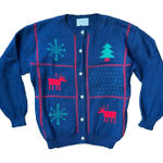 Pendleton Vintage Wool Holiday Sweater Cardigan Size M Navy Metal Buttons USA Photo 0
