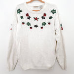 Northern Reflections VTG  Womens Sweater‎ Size L White Holiday Embroidered 90s Photo 0