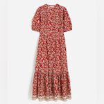 Madewell Pintucked Puff-Sleeve Midi Dress in Red Floral Fall Dress Size 00 NWT Photo 1