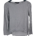 ZARA ‎ Womens Geometric Hi Low Boat Neck Long Sleeve Blouse Black White Medium Photo 0