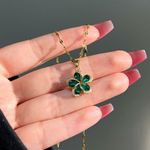 Green Flower Pendant Necklace for Women Gold Photo 1