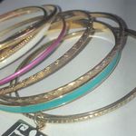 Lot of 9 Gold Tone Enamel Charm Boho Vintage Bangle Bracelets Photo 4