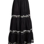 Farm Rio Embroidered Ruffle Maxi Skirt Tiered Cotton Black White Size Medium NWT Photo 3