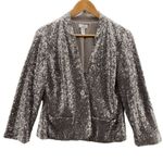 Chico's  Festive Blazer Jacket Women 0 Sm Gold Sequin Mother Pearl Button Pockets Photo 1
