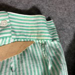 Chico's No-Iron 100% Linen Button Front Tie Hem Shirt Green White Stripe Size 2 Photo 6