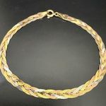 Vintage AURAFIN 14k Italy Tricolor 4mm Braided Flat Snake Chain 7" Bracelet 3g. Gold Photo 0