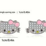 Hello Kitty  Licensed Rhinestone Stud Earrings with Pink Bow Photo 2