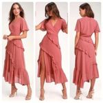 Lulus Lulu’s- Next to You Blush Pink Swiss Polka Dot Tiered Short Sleeve Maxi Dress- M Photo 1