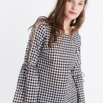 Madewell Black White Gingham Bell Sleeve Cotton Top XS. Photo 0