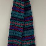 Vintage 80s Green Multicolor Fair Isle Stripe Pattern Fringe Knit Winter Scarf Multiple Photo 1