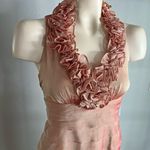 LONDON TIMES vintage Halter Ruffle Neck Cocktail Dress Peach Rose Gold Satin Orange Size 4P Photo 7