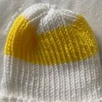 yellow and white hand knit ribbed striped beanie hat Photo 7
