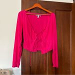 Urban Outfitters ‎ Elena Drawstring Cutout Top Hot Pink Long Sleeve Size L Photo 1