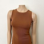 LIONESS [] Military Minds Brown Ruched Crew Neck Mini Dress Stretch Ribbed Sz XS Photo 5