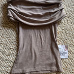 Topshop NWT Top Shop Off-Shoulder Cowl Neck Ribbed Top in Taupe - XS Photo 0