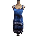 Calvin Klein Womens Summer Dress Size 10 Blue White Tie-Dye Criss Cross Back Photo 1