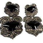 Vintage Black Silver Ornate Luggage Tag Articulated Earrings Scrollwork Design Photo 0